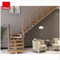 Custom design stringer steel wood tread straight staircase