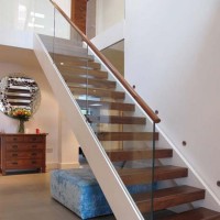 modern indoor Residential  prefab steel wood floating stairs with glass railing